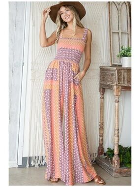 BUCKETLIST Smocked Boho jumpsuit
